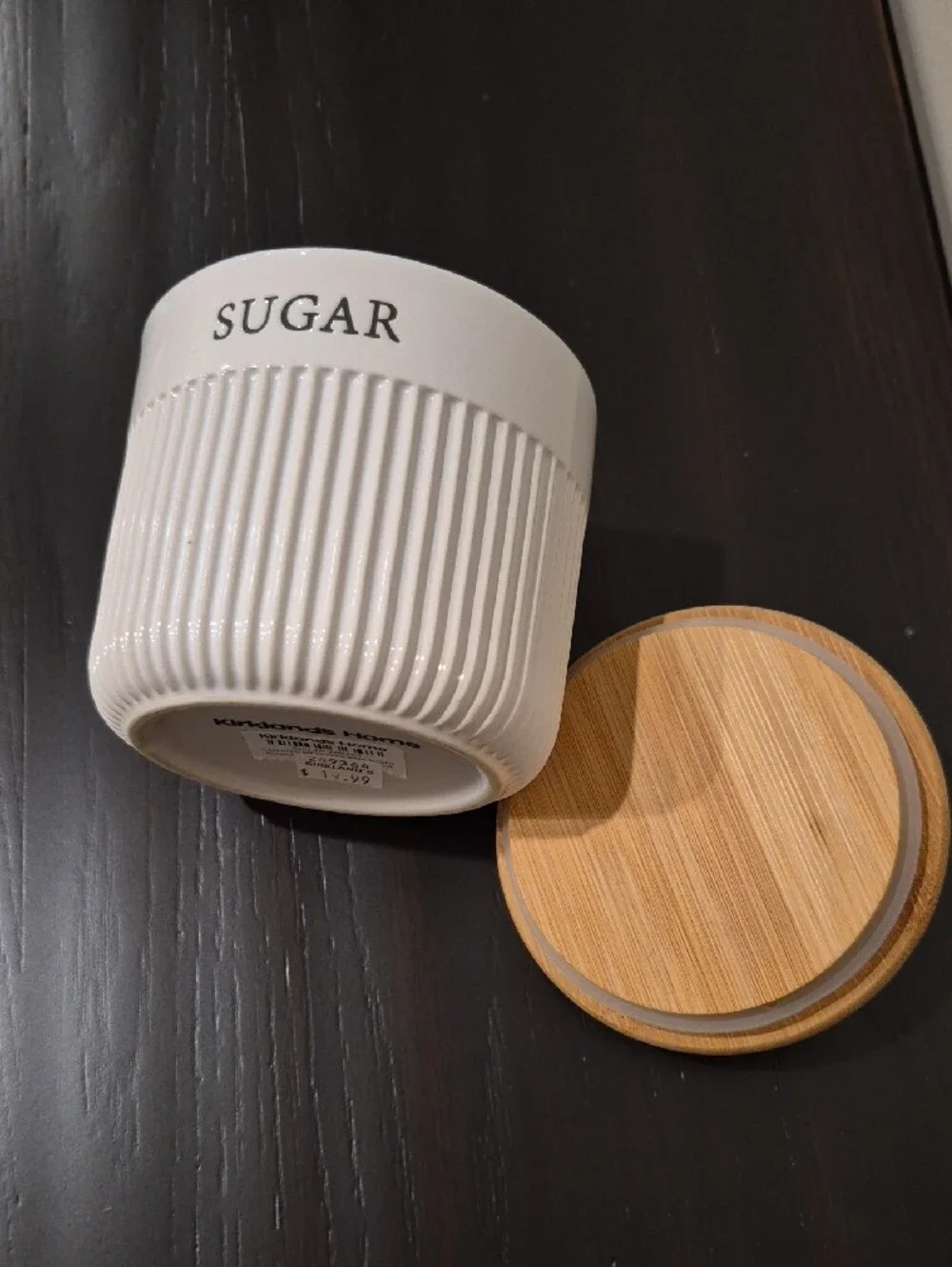 White Ceramic Kitchen Canister Set with Bamboo Lids and Gold Handles - 4 Piece